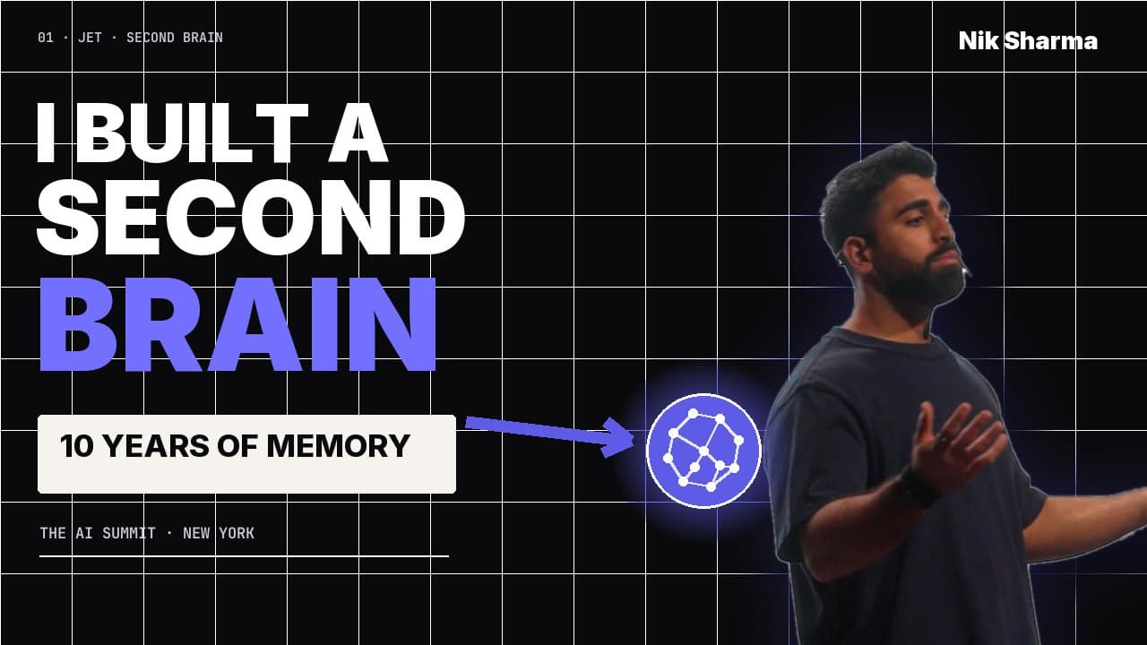 Nik Sharma presenting his Building a Second Brain system at the Ecom Founders AI Summit